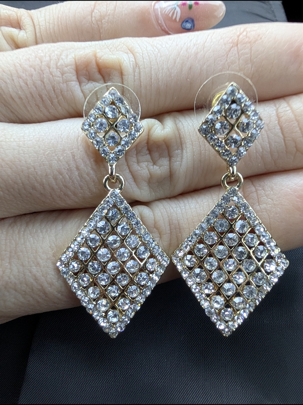Gold-Tone Faux Crystal Geometric Drop Earrings